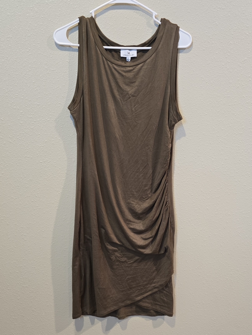 Lush Asymmetrical Ruched Sleeveless Dress in Olive